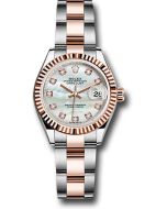 *Pre-Owned* Rolex Steel and Everose Gold Rolesor Lady-Datejust 28 Watch - Fluted Bezel - White Mother-Of-Pearl Diamond Dial - Oyster Bracelet