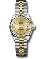 *Pre-Owned* Rolex Steel and Yellow Gold Rolesor Lady-Datejust 28 Watch - Fluted Bezel - Champagne Roman Dial - Jubilee Bracelet