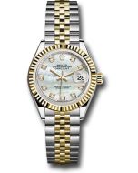  *Pre-Owned* Rolex Steel and Yellow Gold Rolesor Lady-Datejust 28 Watch - Fluted Bezel - White Mother-Of-Pearl Diamond Dial - Jubilee Bracelet