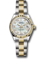  *Pre-Owned* Rolex Steel and Yellow Gold Rolesor Lady-Datejust 28 Watch - Fluted Bezel - White Mother-Of-Pearl Diamond Dial - Oyster Bracelet