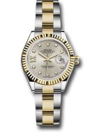  *Pre-Owned* Rolex Steel and Yellow Gold Rolesor Lady-Datejust 28 Watch - Fluted Bezel - Silver Diamond Star Dial - Oyster Bracelet