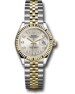  *Pre-Owned* Rolex Steel and Yellow Gold Rolesor Lady-Datejust 28 Watch - Fluted Bezel - Silver Diamond Dial - Jubilee Bracelet