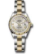 *Pre-Owned* Rolex Steel and Yellow Gold Rolesor Lady-Datejust 28 Watch - Fluted Bezel - Silver Roman Dial - Oyster Bracelet