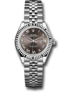  *Pre-Owned* Rolex Steel and White Gold Rolesor Lady-Datejust 28 Watch - Fluted Bezel - Dark Grey Roman Dial - Jubilee Bracelet