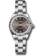 *Pre-Owned* Rolex Steel and White Gold Rolesor Lady-Datejust 28 Watch - Fluted Bezel - Dark Grey Roman Dial - Oyster Bracelet