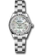  *Pre-Owned* Rolex Steel and White Gold Rolesor Lady-Datejust 28 Watch - Fluted Bezel - White Mother-Of-Pearl Diamond Dial - Oyster Bracelet