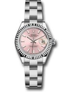  *Pre-Owned* Rolex Steel and White Gold Rolesor Lady-Datejust 28 Watch - Fluted Bezel - Pink Index Dial - Oyster Bracelet
