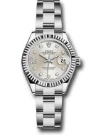 *Pre-Owned* Rolex Steel and White Gold Rolesor Lady-Datejust 28 Watch - Fluted Bezel - Silver Diamond Star Dial - Oyster Bracelet
