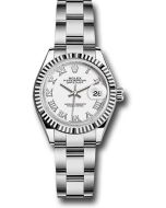  *Pre-Owned* Rolex Steel and White Gold Rolesor Lady-Datejust 28 Watch - Fluted Bezel - White Roman Dial - Oyster Bracelet