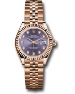 *Pre-Owned* Rolex Everose Gold Lady-Datejust 28 Watch - Fluted Bezel - Aubergine Diamond Dial - Jubilee Bracelet