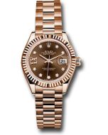  *Pre-Owned* Rolex Everose Gold Lady-Datejust 28 Watch - Fluted Bezel - Chocolate Diamond Star Dial - President Bracelet