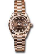 *Pre-Owned* Rolex Everose Gold Lady-Datejust Watch - Fluted Bezel - Chocolate Diamond Dial - President Bracelet