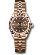 *Pre-Owned* Rolex Everose Gold Lady-Datejust 28 Watch - Fluted Bezel - Chocolate Index Dial - Jubilee Bracelet