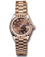  *Pre-Owned* Rolex Everose Gold Lady-Datejust Watch - Fluted Bezel - Chocolate Roman Dial - President Bracelet