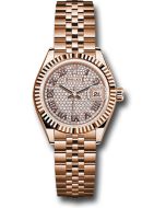  *Pre-Owned* Rolex Everose Gold Lady-Datejust Watch - Fluted Bezel - Diamond-Paved Diamond Roman Dial - Jubilee Bracelet