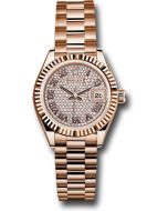 *Pre-Owned* Rolex Everose Gold Lady-Datejust Watch - Fluted Bezel - Diamond-Paved Diamond Roman Dial - President Bracelet