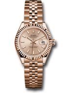  *Pre-Owned* Rolex Everose Gold Lady-Datejust 28 Watch - Fluted Bezel - Pink Sundust Index Dial - Jubilee Bracelet