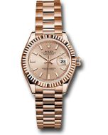  *Pre-Owned* Rolex Everose Gold Lady-Datejust 28 Watch - Fluted Bezel - Pink Sundust Index Dial - President Bracelet