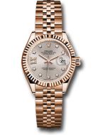  *Pre-Owned* Rolex Everose Gold Lady-Datejust 28 Watch - Fluted Bezel - Silver Sundust Diamond Star Dial - Jubilee Bracelet