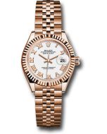  *Pre-Owned* Rolex Everose Gold Lady-Datejust 28 Watch - Fluted Bezel - White Roman Dial - Jubilee Bracelet
