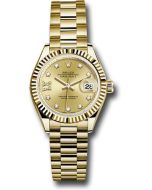 *Pre-Owned* Rolex Yellow Gold Lady-Datejust 28 Watch - Fluted Bezel - Champagne Diamond Star Dial - President Bracelet