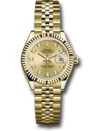  *Pre-Owned* Rolex Yellow Gold Lady-Datejust 28 Watch - Fluted Bezel - Champagne Diamond Dial - Jubilee Bracelet