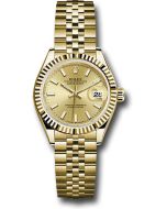  *Pre-Owned* Rolex Yellow Gold Lady-Datejust 28 Watch - Fluted Bezel - Champagne Index Dial - Jubilee Bracelet