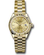  *Pre-Owned* Rolex Yellow Gold Lady-Datejust 28 Watch - Fluted Bezel - Champagne Index Dial - President Bracelet