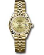  *Pre-Owned* Rolex Yellow Gold Lady-Datejust 28 Watch - Fluted Bezel - Champagne Roman Dial - Jubilee Bracelet