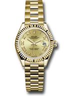  *Pre-Owned* Rolex Yellow Gold Lady-Datejust 28 Watch - Fluted Bezel - Champagne Roman Dial - President Bracelet
