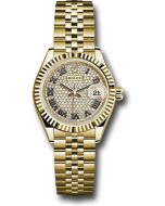  *Pre-Owned* Rolex Yellow Gold Lady-Datejust 28 Watch - Fluted Bezel - Diamond Paved Roman Dial - Jubilee Bracelet