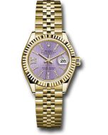 *Pre-Owned* Rolex Yellow Gold Lady-Datejust 28 Watch - Fluted Bezel - Lilac Stripe Diamond Index Dial - Jubilee Bracelet