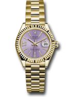  *Pre-Owned* Rolex Yellow Gold Lady-Datejust 28 Watch - Fluted Bezel - Lilac Stripe Diamond Index Dial - President Bracelet