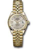  *Pre-Owned* Rolex Yellow Gold Lady-Datejust 28 Watch - Fluted Bezel - Silver Diamond Star Dial - Jubilee Bracelet