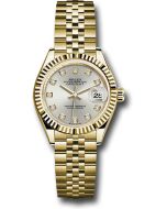  *Pre-Owned* Rolex Yellow Gold Lady-Datejust Watch - Fluted Bezel - Silver Diamond Dial - Jubilee Bracelet