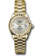  *Pre-Owned* Rolex Yellow Gold Lady-Datejust Watch - Fluted Bezel - Silver Diamond Dial - President Bracelet