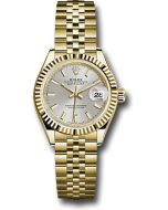  *Pre-Owned* Rolex Yellow Gold Lady-Datejust 28 Watch - Fluted Bezel - Silver Index Dial - Jubilee Bracelet