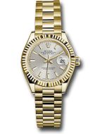  *Pre-Owned* Rolex Yellow Gold Lady-Datejust 28 Watch - Fluted Bezel - Silver Index Dial - President Bracelet