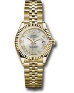  *Pre-Owned* Rolex Yellow Gold Lady-Datejust 28 Watch - Fluted Bezel - Silver Roman Dial - Jubilee Bracelet