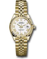  *Pre-Owned* Rolex Yellow Gold Lady-Datejust 28 Watch - Fluted Bezel - White Roman Dial - Jubilee Bracelet