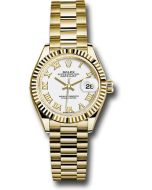  *Pre-Owned* Rolex Yellow Gold Lady-Datejust 28 Watch - Fluted Bezel - White Roman Dial - President Bracelet