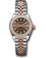  *Pre-Owned* Rolex Steel and Everose Gold Rolesor Lady-Datejust 28 Watch - Diamond Bezel - Chocolate Index Dial - Jubilee Bracelet