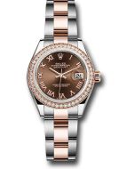  *Pre-Owned* Rolex Steel and Everose Gold Rolesor Lady-Datejust 28 Watch - Diamond Bezel - Chocolate Roman Dial - Oyster Bracelet