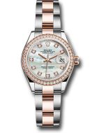 *Pre-Owned* Rolex Steel and Everose Gold Rolesor Lady-Datejust 28 Watch - Diamond Bezel - White Mother-Of-Pearl Diamond Dial - Oyster Bracelet