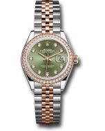 *Pre-Owned* Rolex Steel and Everose Gold Rolesor Lady-Datejust 28 Watch - Diamond Bezel - Olive Green Diamond Dial - Jubilee Bracelet