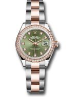 *Pre-Owned* Rolex Steel and Everose Gold Rolesor Lady-Datejust 28 Watch - Diamond Bezel - Olive Green Diamond Dial - Oyster Bracelet