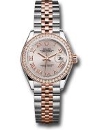 *Pre-Owned* Rolex Steel and Everose Gold Rolesor Lady-Datejust 28 Watch - Diamond Bezel - Sundust Roman Dial - Jubilee Bracelet