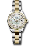  *Pre-Owned* Rolex Steel and Yellow Gold Rolesor Lady-Datejust 28 Watch - Diamond Bezel - White Mother-Of-Pearl Diamond Dial - Oyster Bracelet