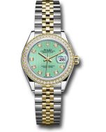 *Pre-Owned* Rolex Steel and Yellow Gold Rolesor Lady-Datejust 28 Watch - Diamond Bezel - Mint Green Diamond Dial - Jubilee Bracelet