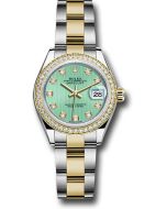  *Pre-Owned* Rolex Steel and Yellow Gold Rolesor Lady-Datejust 28 Watch - Diamond Bezel - Mint Green Diamond Dial - Oyster Bracelet